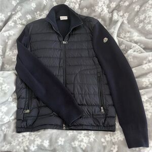 Moncler Navy Blue Down Wool Puffer Jacket Cardigan Sweater XL